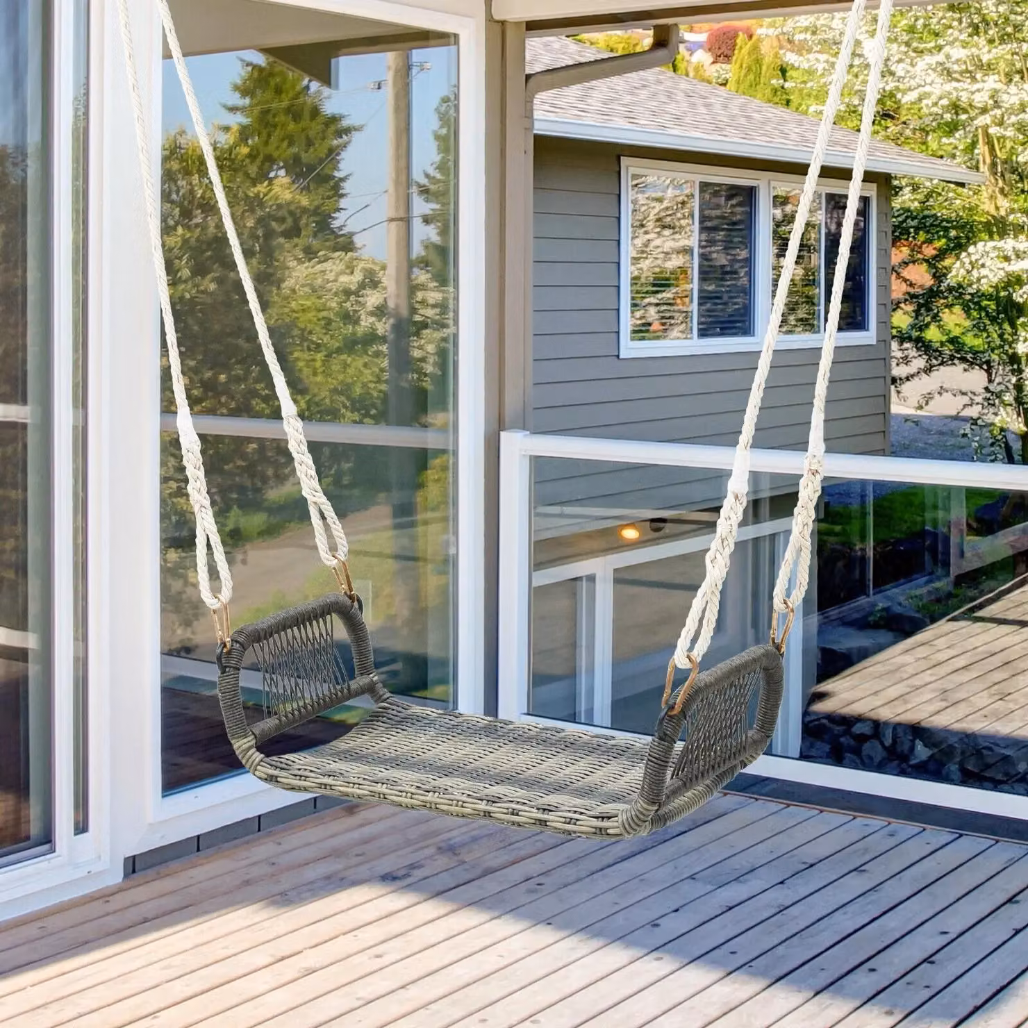 Costway Backless Rattan Woven Patio Swing Bench in Brown – 3