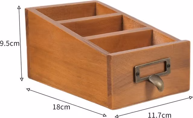 Livingandhome Multi-Compartment Wooden Desk Organiser in Brown, W/D/H: 18.0 x 9.5 x 3.0 cm