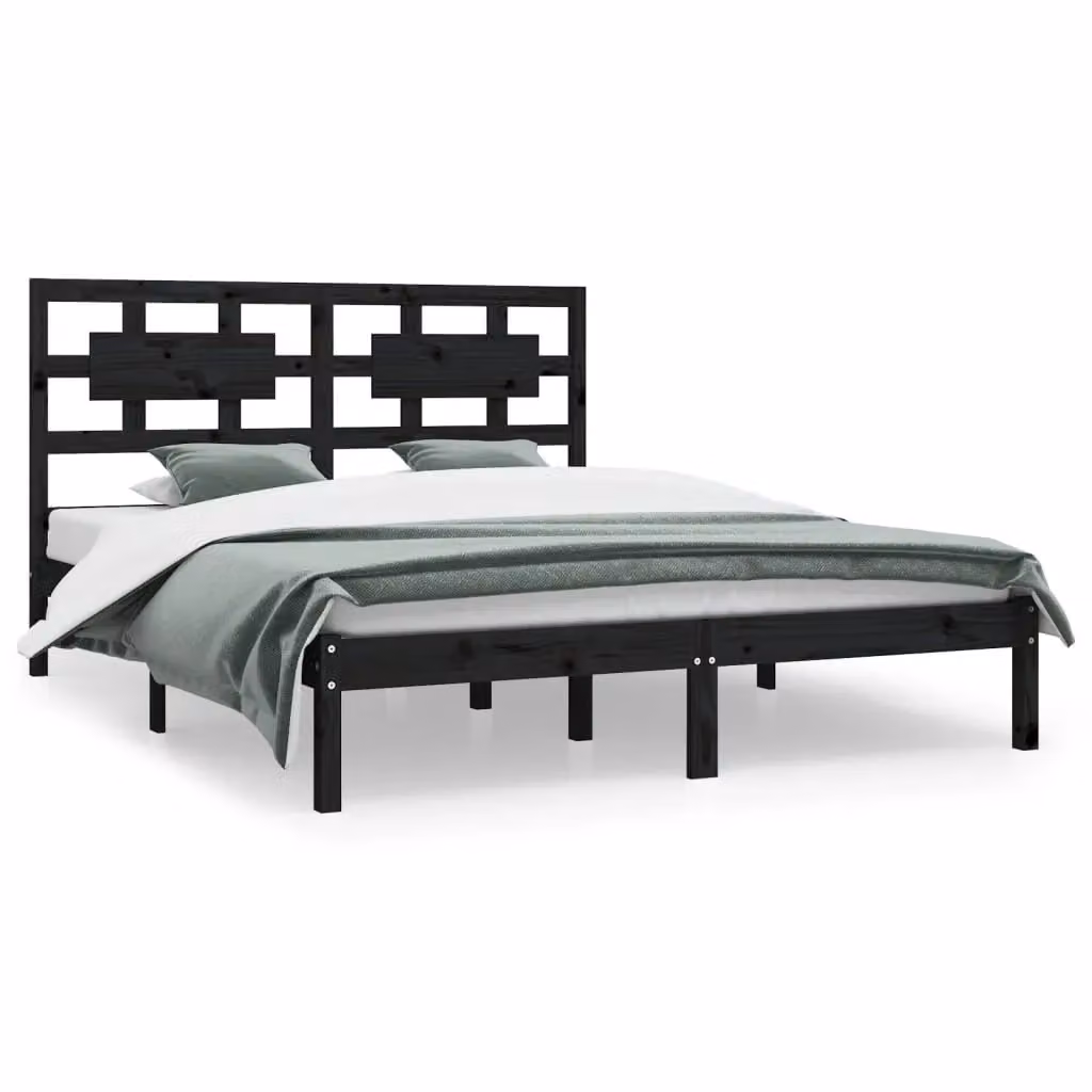 Berkfield Home Black Solid Wood Pine Bed Frame 200 x 200 cm – 2