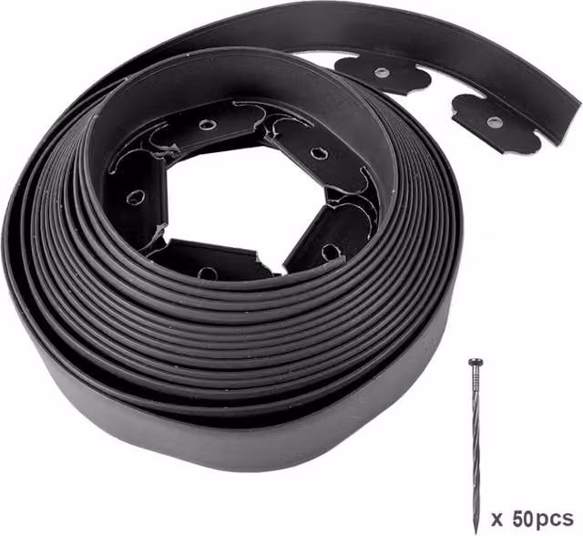 FLAVORA Black Flexible Plastic Garden Border Grass Lawn, 10 Metres