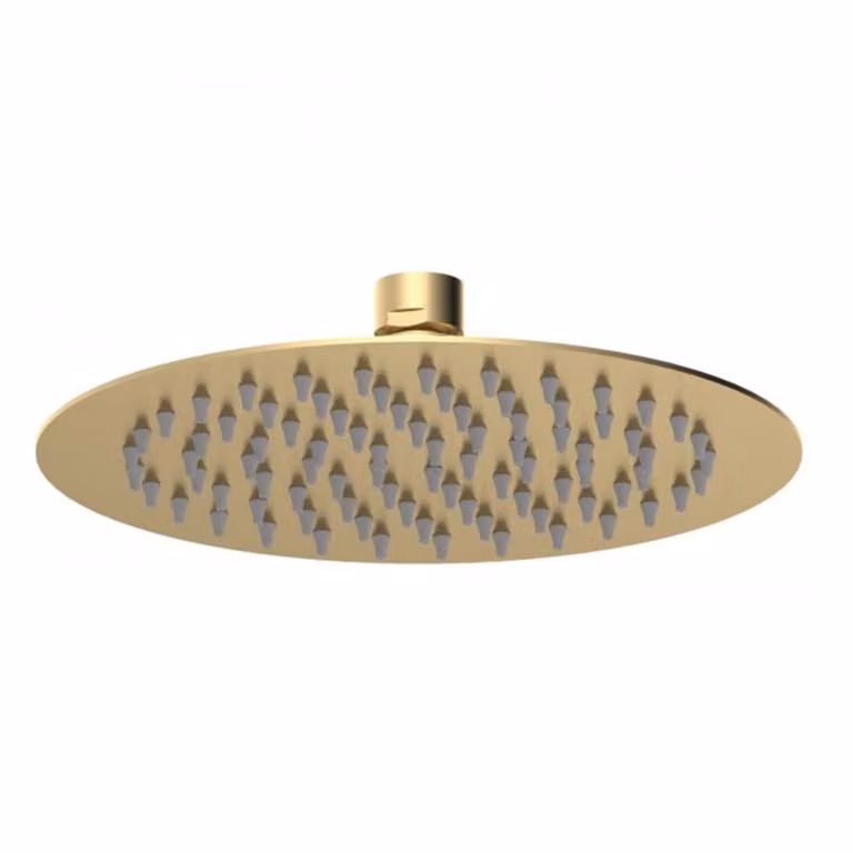 Arvan Round Brushed Brass Fixed Overhead Shower Head with Anti-Limescale Feature