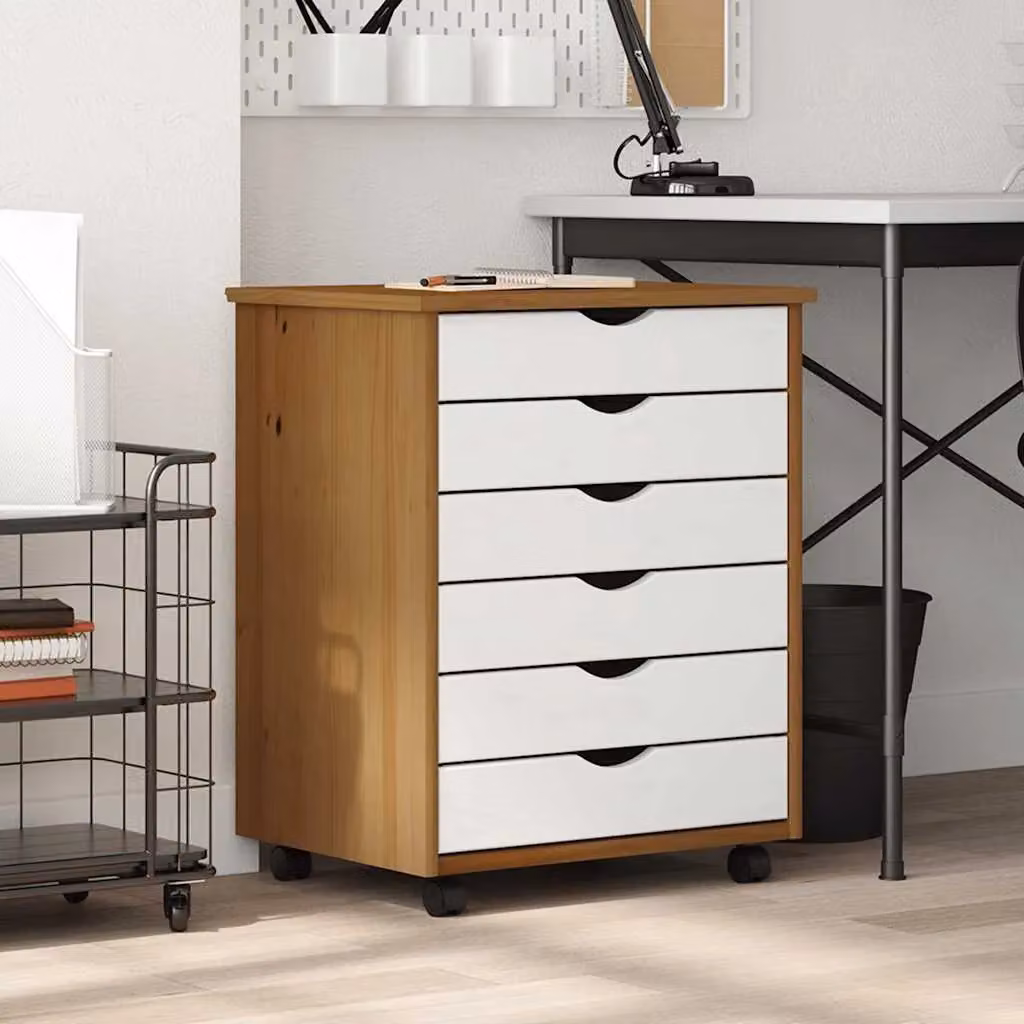 Berkfield Home MOSS Rolling Cabinet with Drawers in Honey Brown Solid Pine Wood – 2