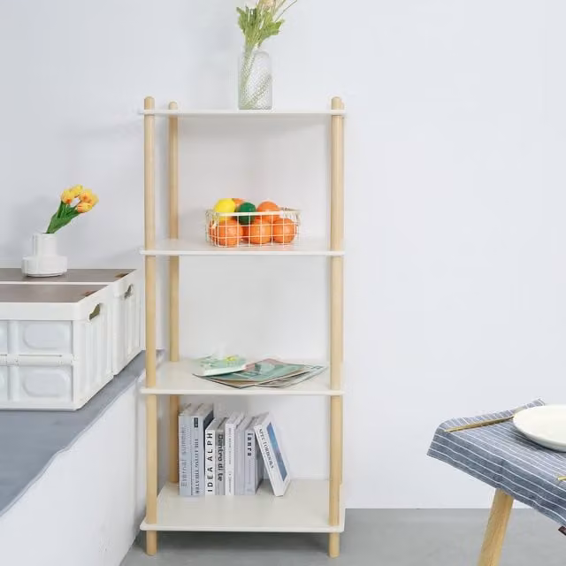 HMD Furniture Birch Wood Book Shelf in White and Natural, H 138.5 cm x W 60 cm x D 40 cm