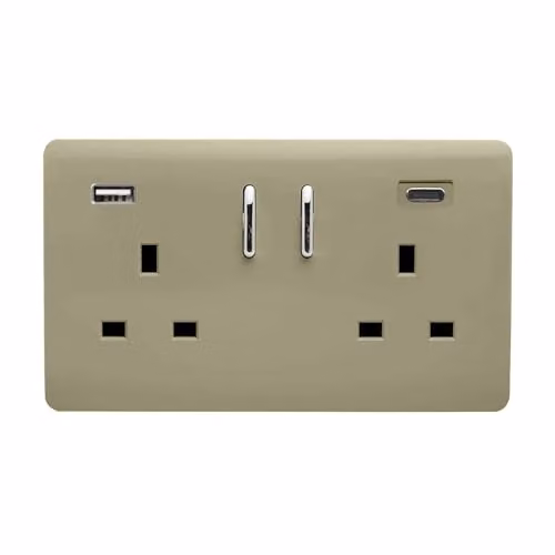 Trendi 2 Gang 13 Amp USB Plug Socket with Type A and C Ports in Gold – 2
