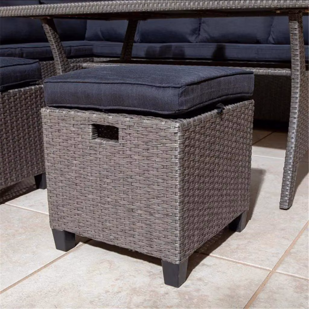 Cheshire 8 Seater Modern Rattan Corner Garden Dining Set with Grey and Blue Cushions – 2