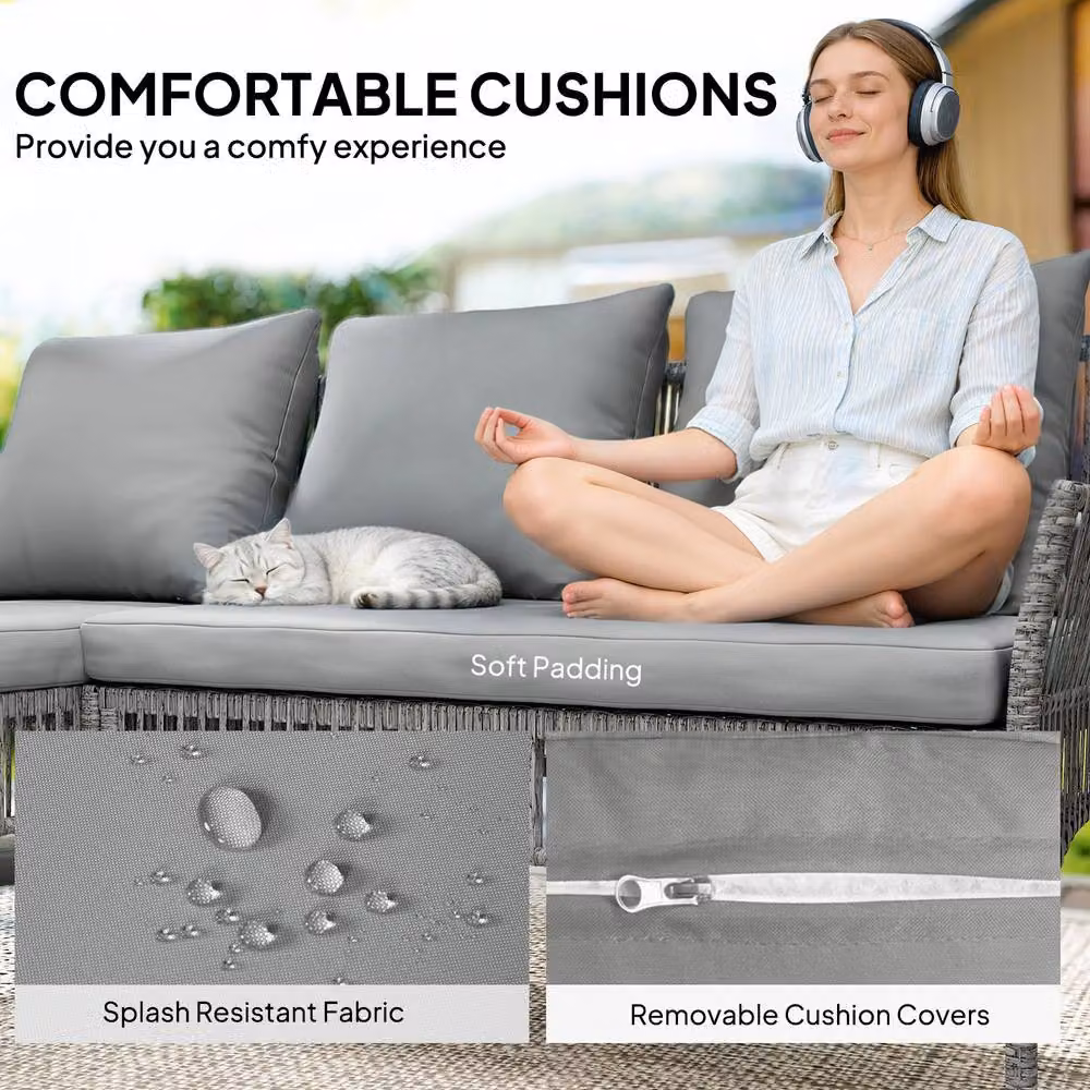 STILVORA 3-Piece Grey Garden Furniture Set with Coffee Table – 7