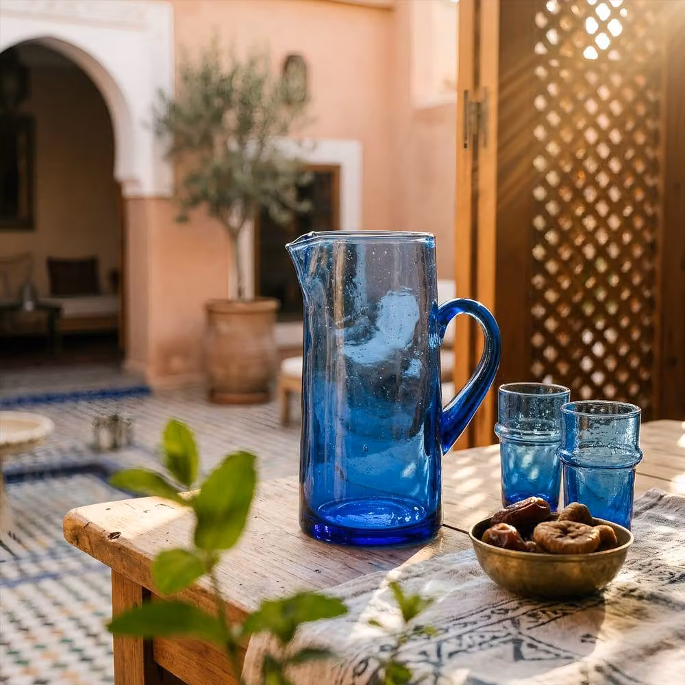 Nicola Spring Merzouga Blue Repurposed Glass Tumblers and Jug Set – 3