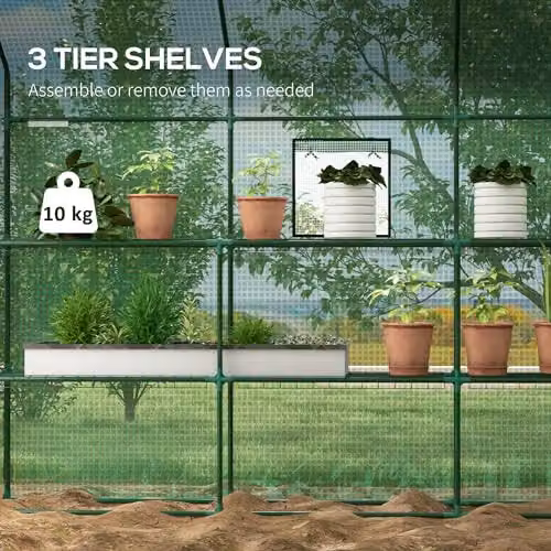 Outsunny Walk-in Greenhouse with Shelving in Green, W/D/H: 140 x 213 x 190 cm – 3