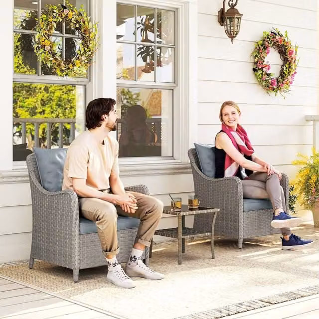 Outsunny Modern Rattan Garden Chairs with Cushions in Grey