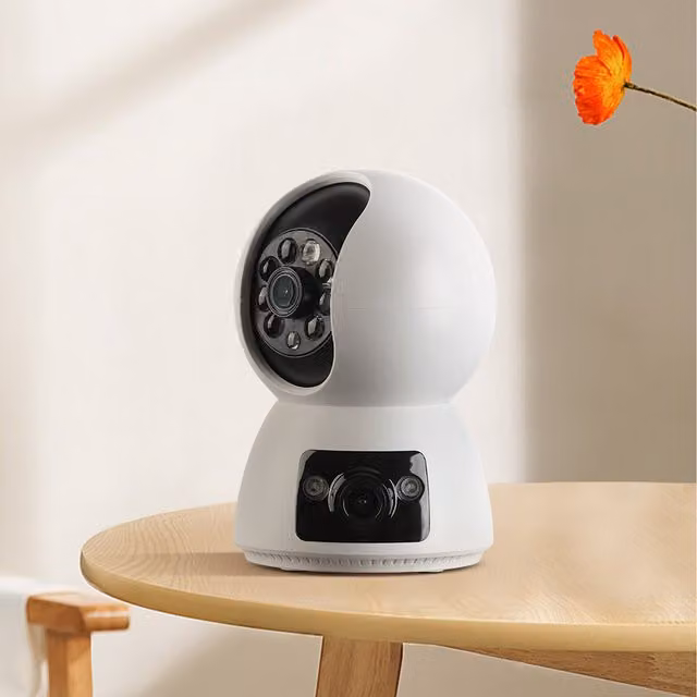 Komore Dual-Lens Smart Security Camera with Night Vision, White