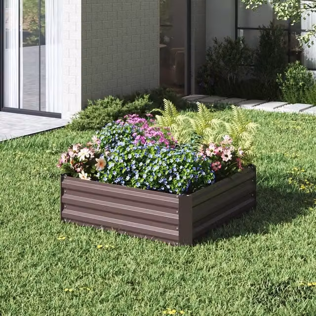 Breeins Metal Raised Garden Bed in Brown, W/D/H: 100 x 30 x 30 cm