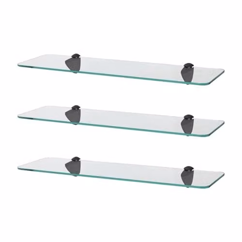 Harbour Housewares Set of 3 Modern Wall-Mounted Glass Bathroom Shelves, Width: 50 cm, Colour: Transparent/Black/Gold – 1