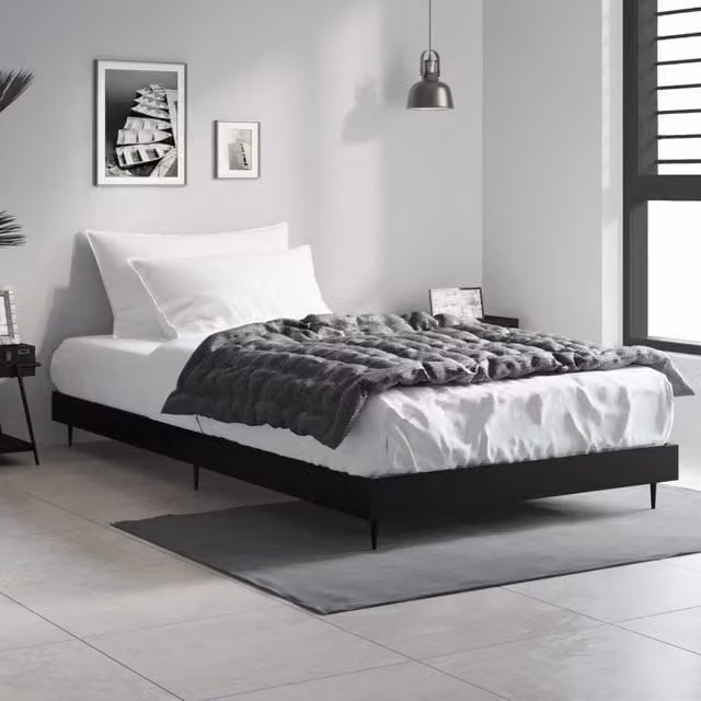 Berkfield Home Black Engineered Wood Bed Frame W: 90 cm, D: 200 cm