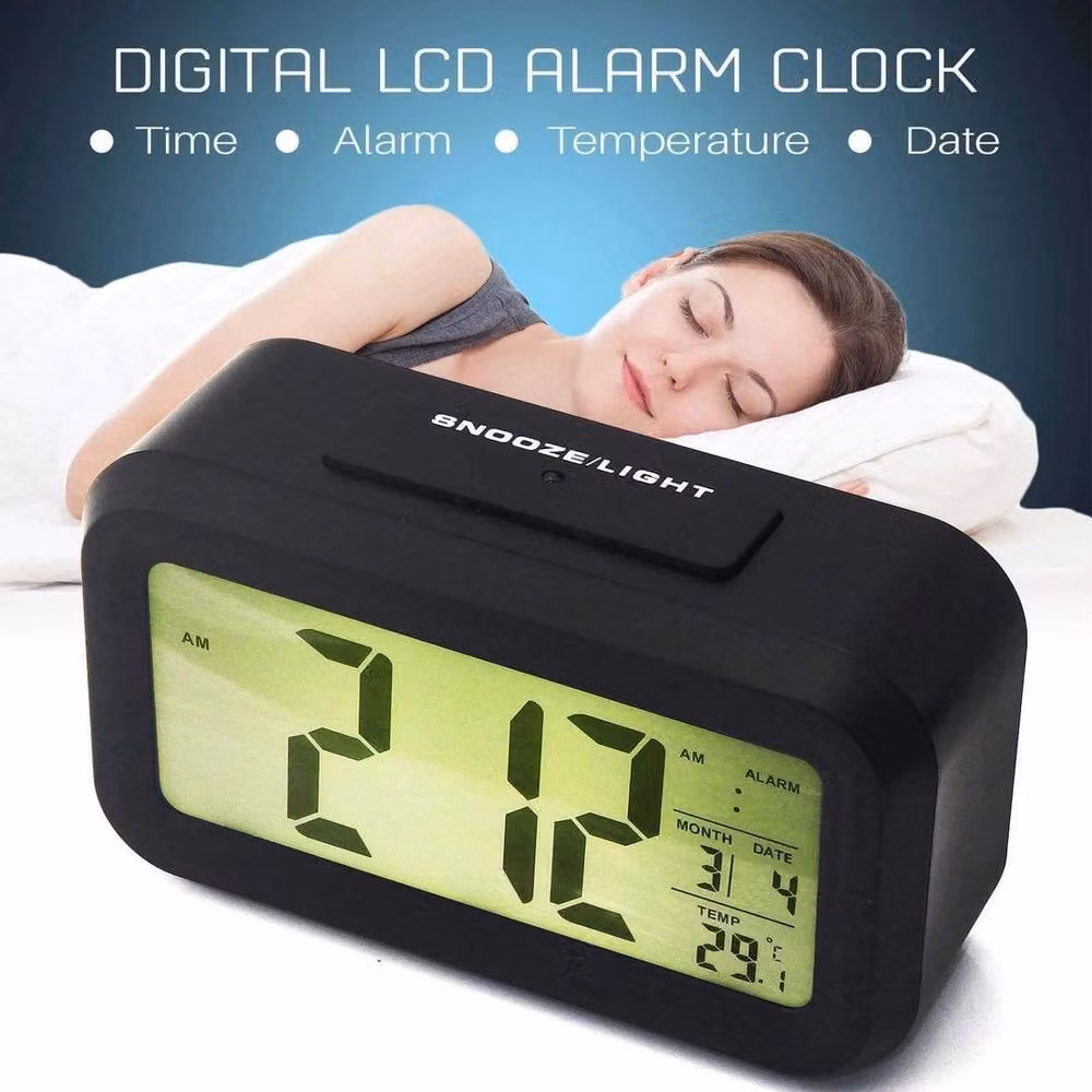 NESTLUNE Black Digital LED Snooze Alarm Clock with Temperature Display W: 100 cm, D: 15 cm – 2