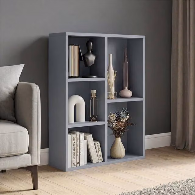 FORGEVIO Modern 5 Cube Storage Display Unit with Doors and Internal Shelves, Grey – 1