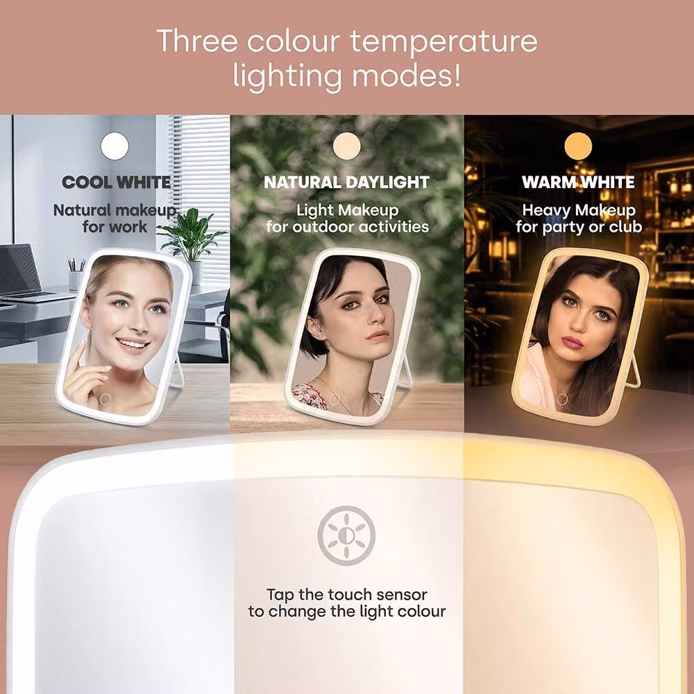 LIVIVO Rechargeable LED Makeup Mirror with 3 Light Modes in White – 3