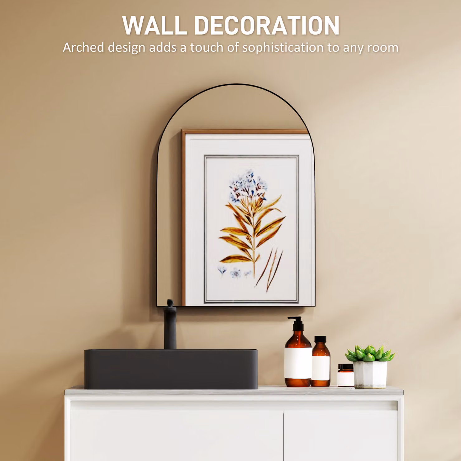 HOMCOM Arched Wall Mirror in Black, W: 50 cm, H: 70 cm – 2