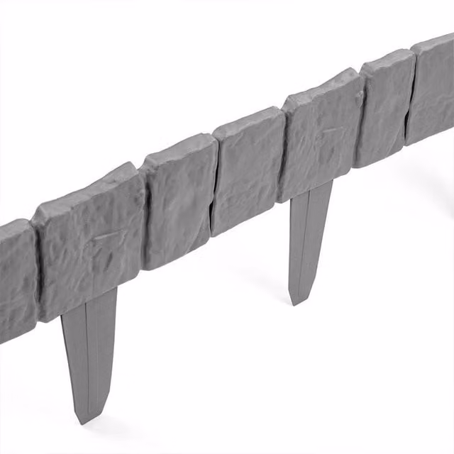 FLAVORA Grey Stone Effect Plastic Garden Border Edging for Lawns and Ornamental Gardens