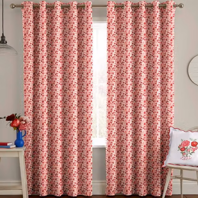 Cath Kidston Red Marble Hearts Ditsy Floral Blackout Eyelet Fabric Panel Curtains