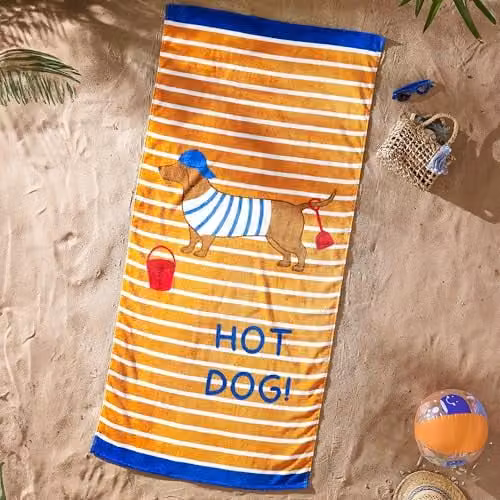 Catherine Lansfield Hot Dog Cotton Beach Towel, Orange, W/H: 76 x 160 cm