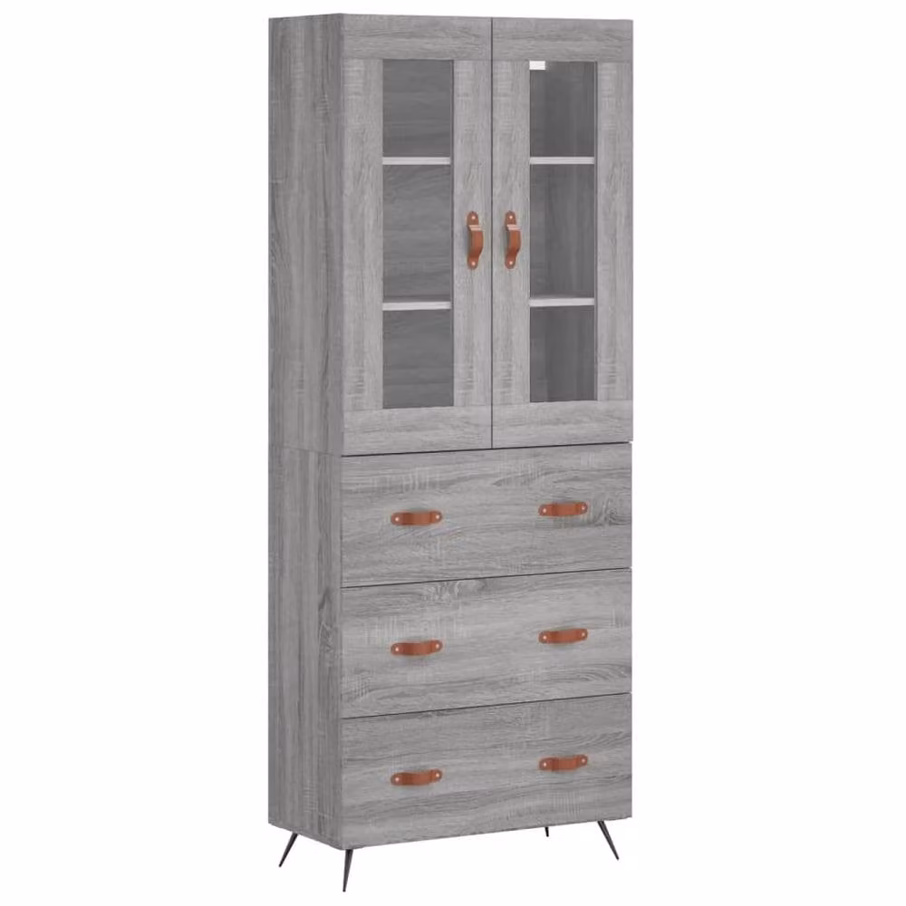 Berkfield Home Grey Sonoma Highboard with Glass Doors and Internal Shelves, W/D/H: 69.5 x 34 x 180 cm – 3
