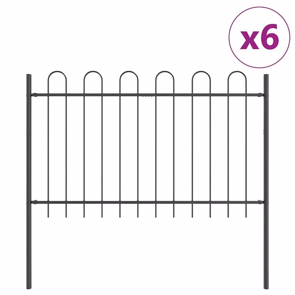 Berkfield Home Modern Grey Steel Hoop Top Garden Fence – 2