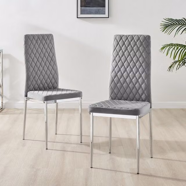 FurnitureboxUK Set of 4 Milan Velvet Dining Chairs in Grey with Silver Legs