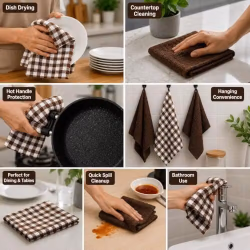 Casabella Pack of 6 Terry Cotton Kitchen Tea Towels in Brown and Blue – 4