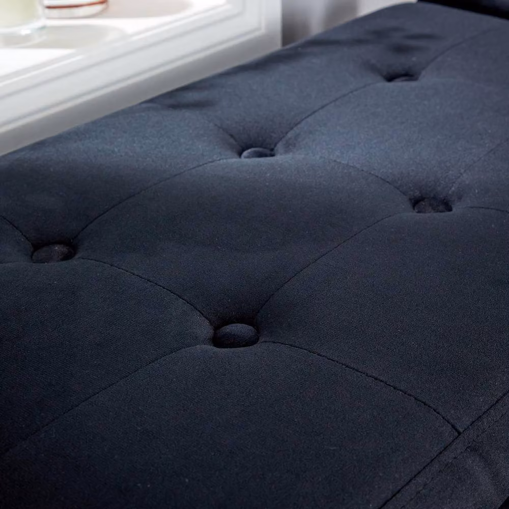 Home Source Black Velvet Ottoman Window Seat Bench with Hidden Storage – 3