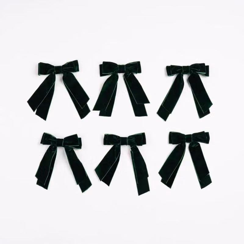 Scottish Everlastings Ltd Set of 6 Green Velvet Clip-On Bows – 2