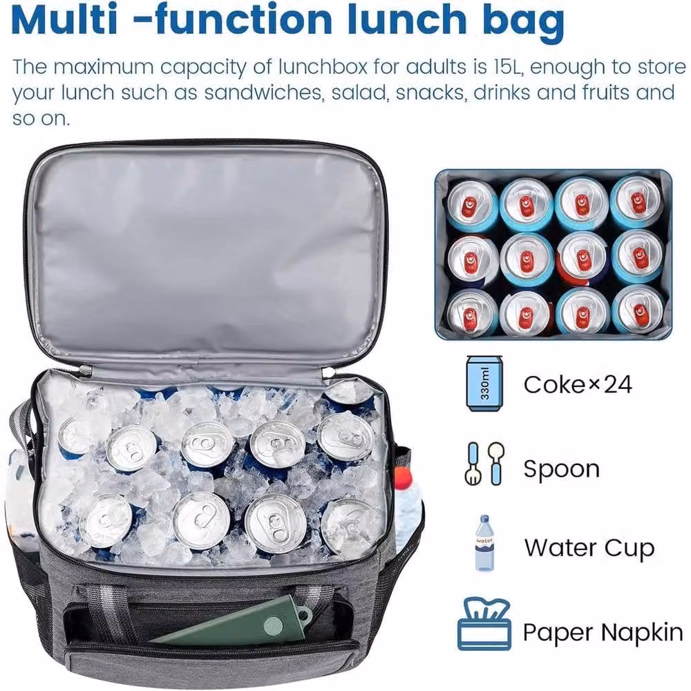 EONLION Small Foldable Portable Insulated Thermal Cooler Bag in Grey – 3