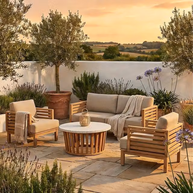 Royalcraft Amira 4-Seater Lounging Set with Coffee Table in Beige Acacia Wood