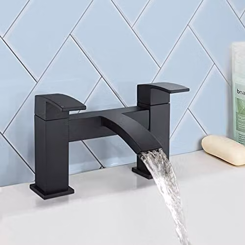 Tesa Matt Black Waterfall Bath Filler Tap with Two Handles