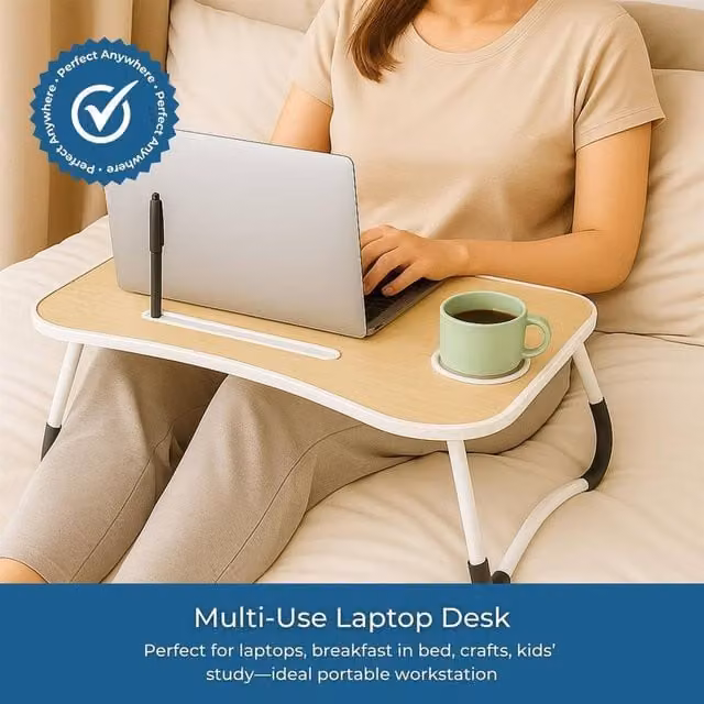 KORVIXA Foldable Portable Laptop Table in Maple Natural, W: 60 cm, D: 40 cm, H: 40 cm – 1