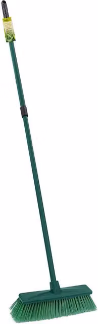 JVL Outdoor Hard Bristle Broom with Telescopic Handle and Wall Mountable Feature, Green – 1