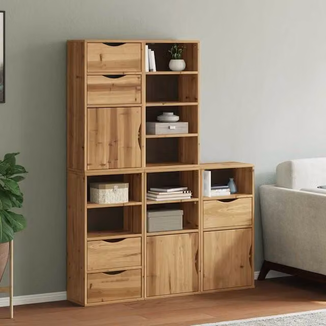 Berkfield Home ODDA Side Cabinets, Set of 5, Solid Wood Pine, Brown, W/D/H: 40 x 24 x 79 cm