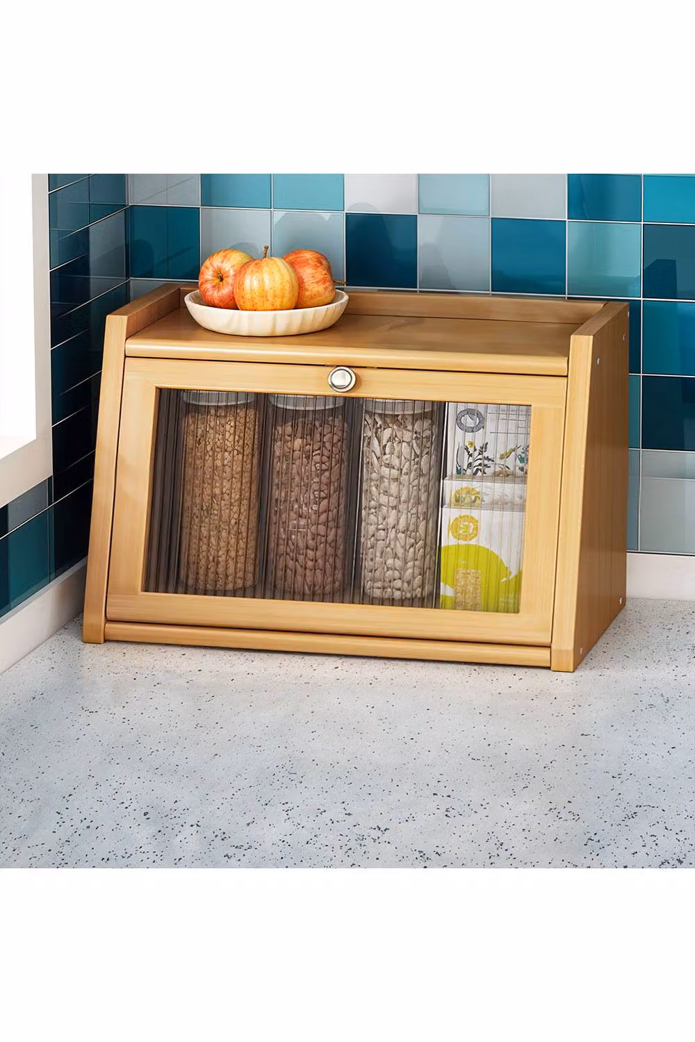 Living and Home Bamboo and Acrylic Bread Storage Cabinet for Kitchen Counter in Beige or Brown – 3