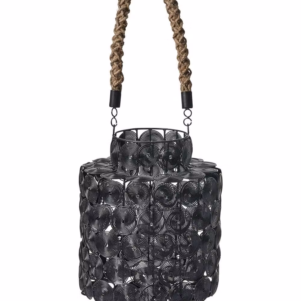 Wyld and Coco Black Metal Lantern with Jute Handle, Height: 35 cm – 2