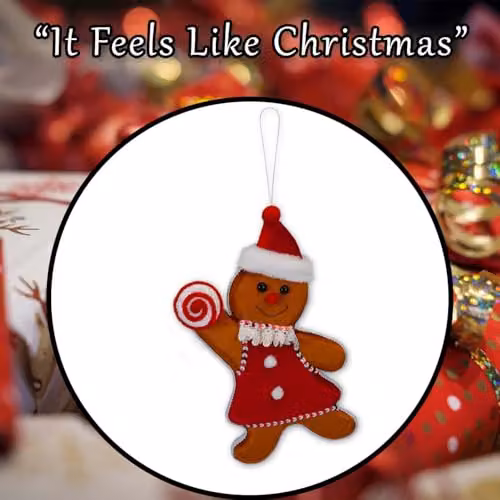 VFM e-Store Gingerbread Woman Hanging Decoration, Red and Multicolour Textile Ornament, H 31 cm x W 20 cm – 7