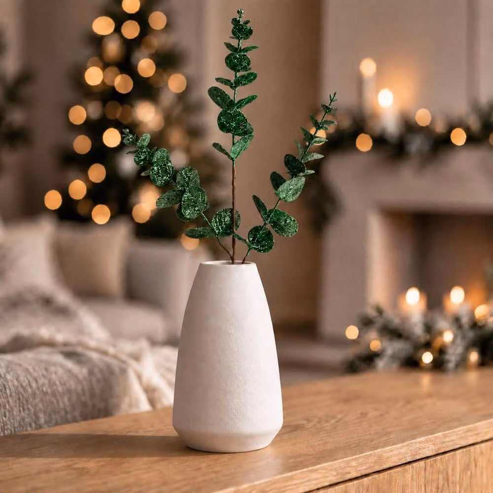 Shatchi 6 Pack Dark Green Glitter Artificial Eucalyptus Christmas Tree Picks, 55 cm – 2
