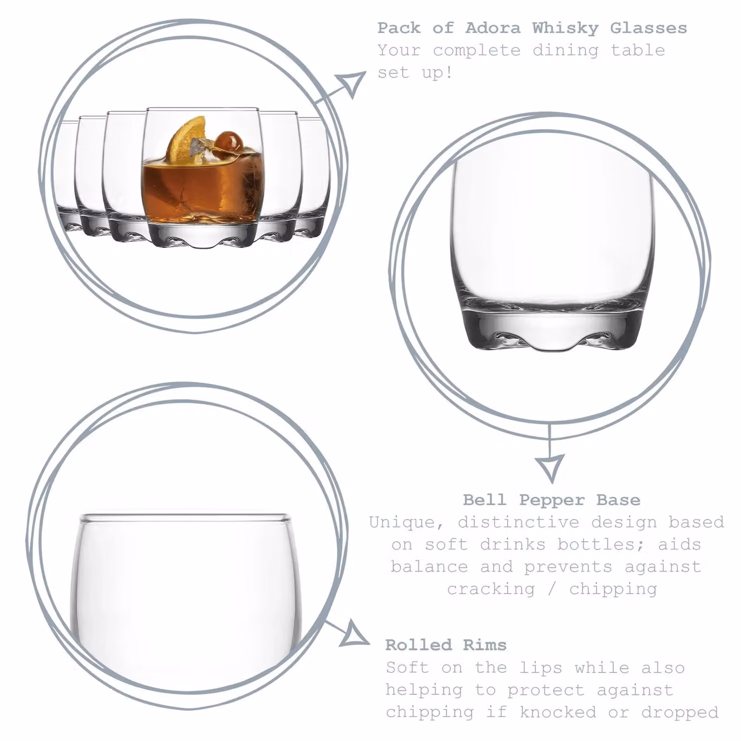 LAV Adora Transparent Whisky Tumbler Glasses, 290 ml – 2