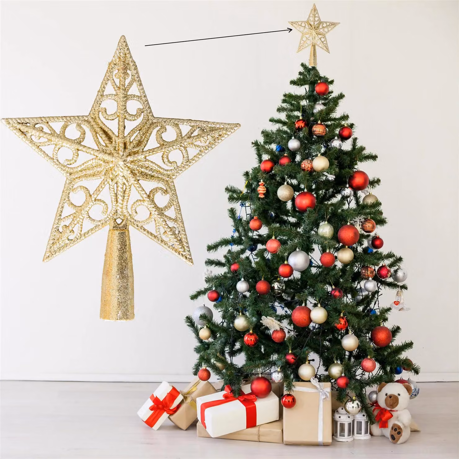 Shatchi Gold Glitter Star Christmas Tree Topper – 2
