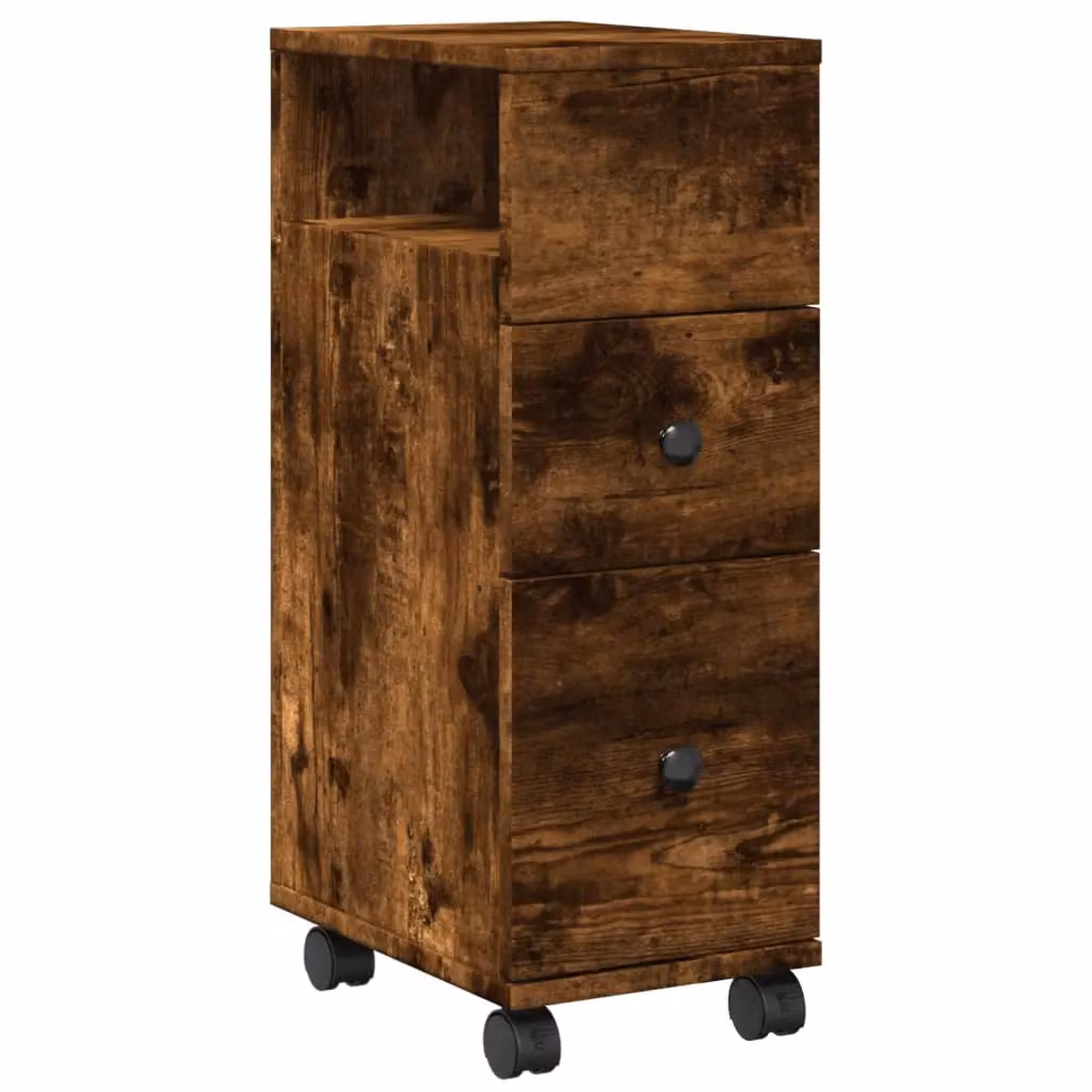 Berkfield Home Narrow Freestanding Bathroom Cabinet with Wheels in Smoked Oak Brown – 2