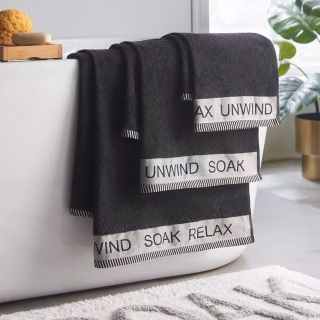 Catherine Lansfield Relax and Unwind 4 Piece Quick Dry Cotton Towel Set, Black – 1