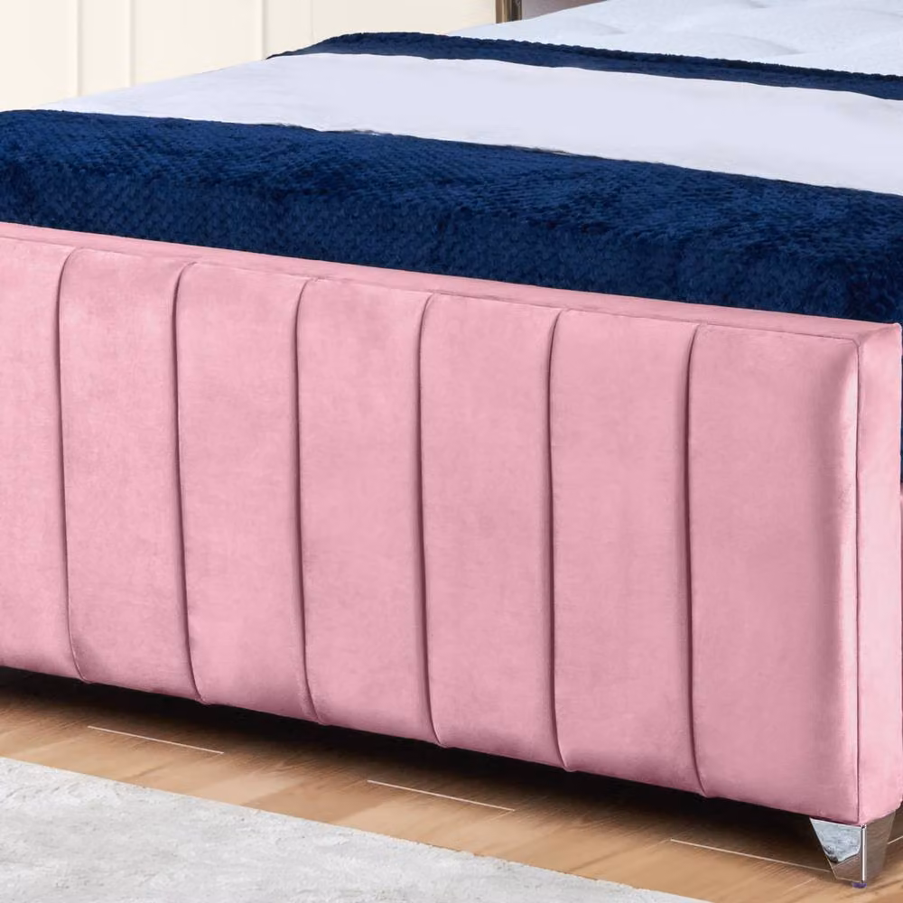 UK Bed Furniture Milano Pink Velvet Upholstered Gas Lift Ottoman Storage Bed with 48 Inch Headboard, Size: 180 x 200 cm – 3