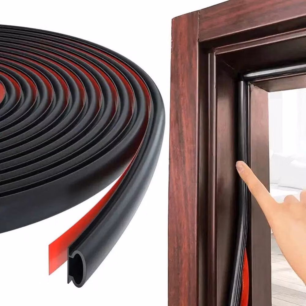 FLAVORA Black Self-Adhesive Silicone Door Weather Seal Strip, W: 52 cm, L: 600 cm – 6
