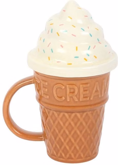 Something Different Ceramic Ice Cream Mug with Lid, Dark Brown, 500ml
