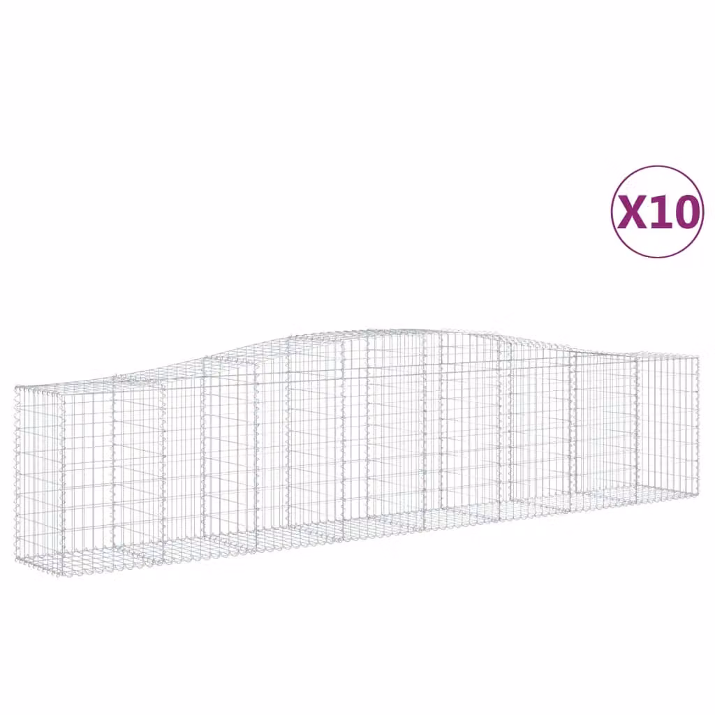 Berkfield Home Arched Gabion Baskets, 10 Piece Set, Silver Galvanised Steel, W: 400 cm, D: 50 cm, H: 80-100 cm – 2
