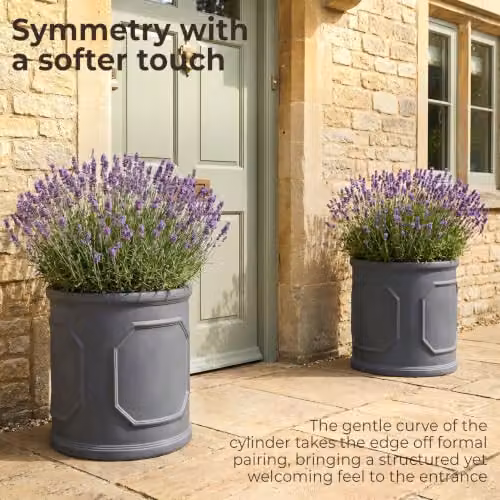 Set of 2 Idealist Chelsea Cylinder Planters in Grey, Round Outdoor Stone and Ceramic Flower Pots, 21l – 6