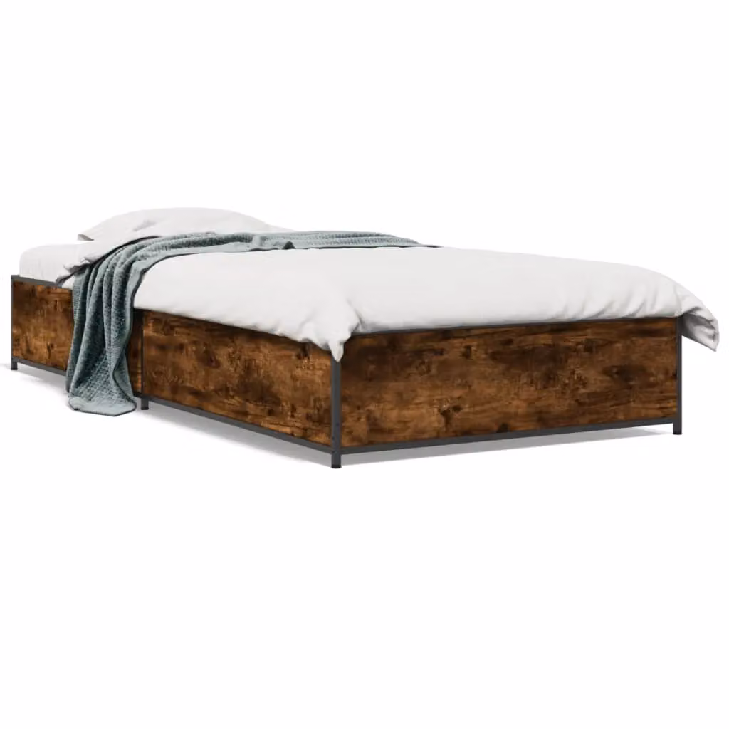 Berkfield Home Small Single Bed Frame in Smoked Oak and Brown, W: 75 cm, L: 190 cm – 2